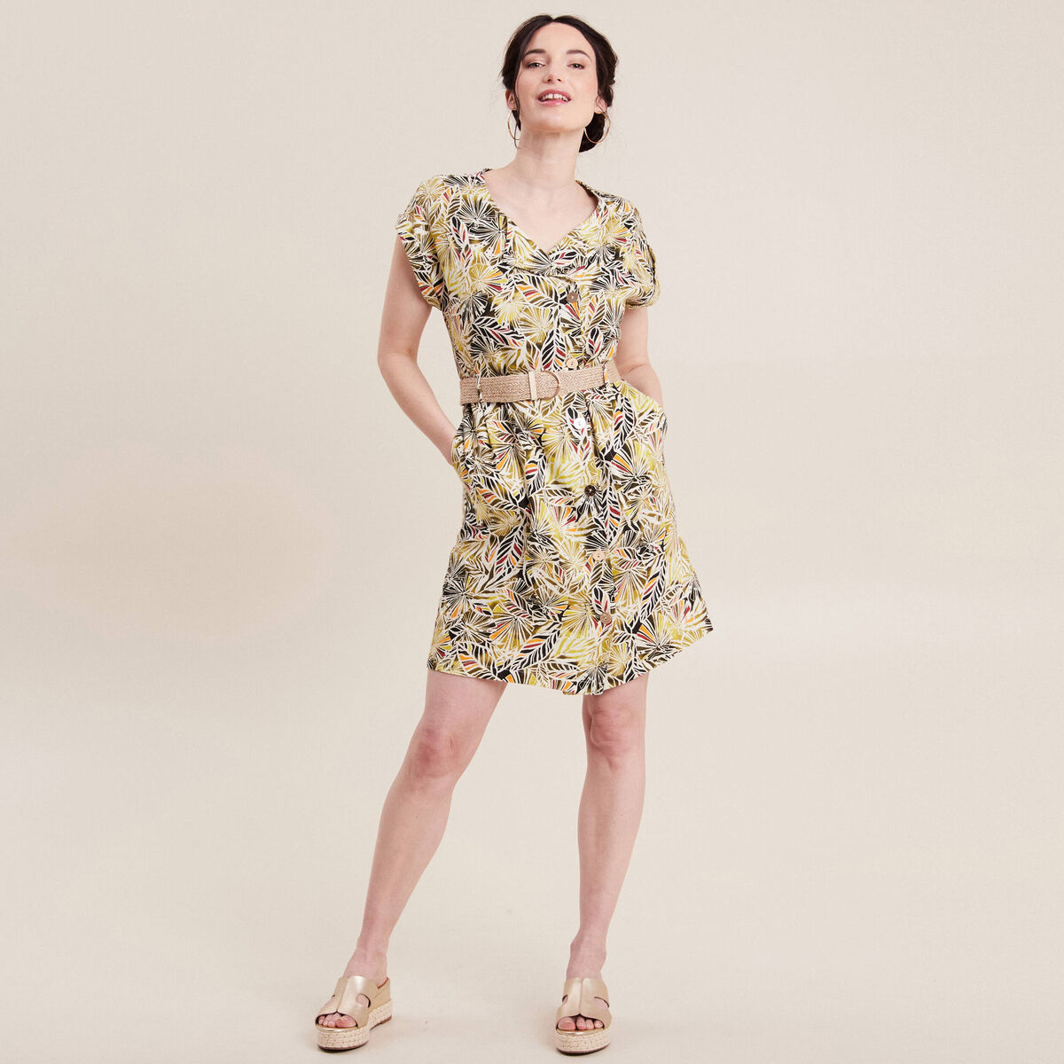Robe droite ceinturée vert femme