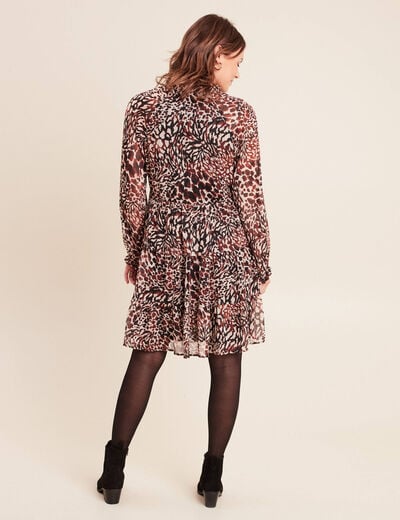 Robe courte &eacute;vas&eacute;e col v manches longues marron femme