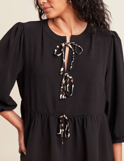 blouse ample col rond manches 3/4 noir femme