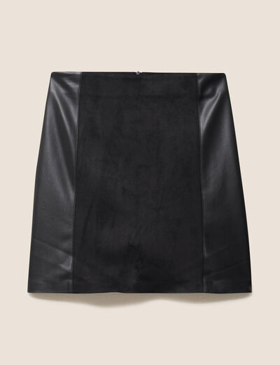 Jupe trap&egrave;ze courte aspect daim noir femme