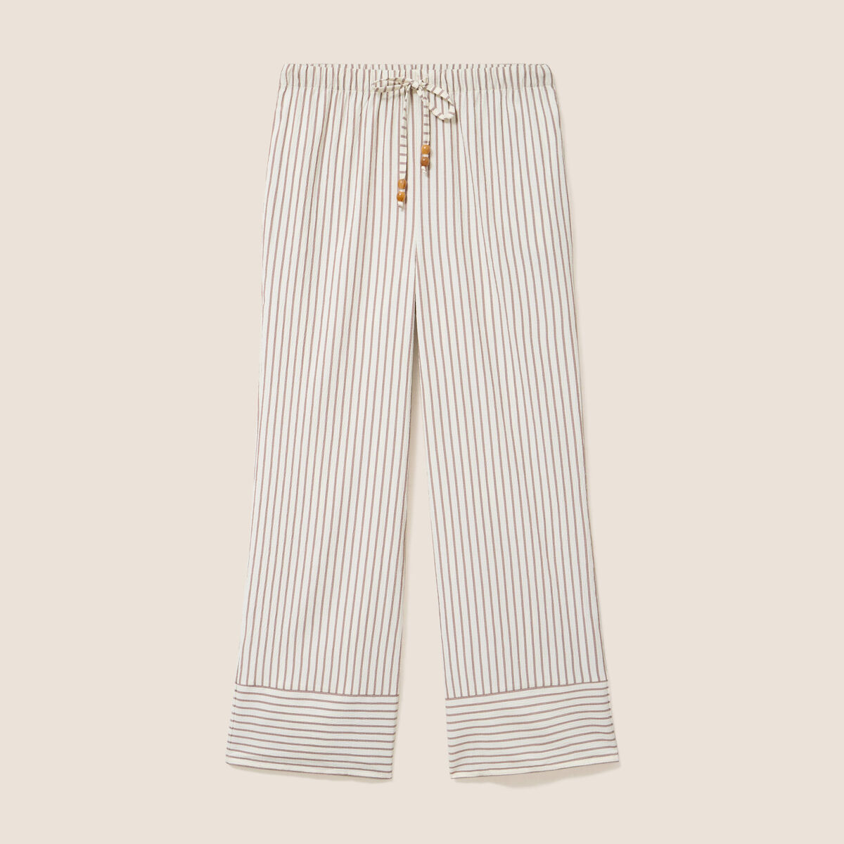 Pantalon large taille haute taupe femme