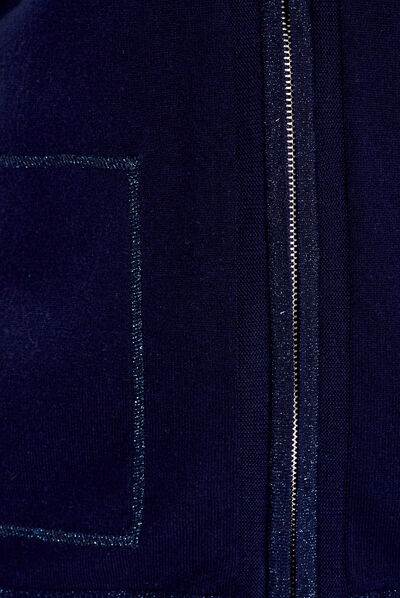 Gilet manches longues à capuche bleu marine femme