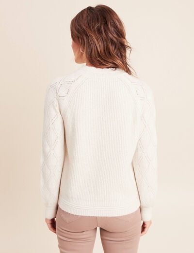 Pull col montant manches longues ecru femme