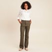 Pantalon bootcut enduit taille haute vert kaki femme