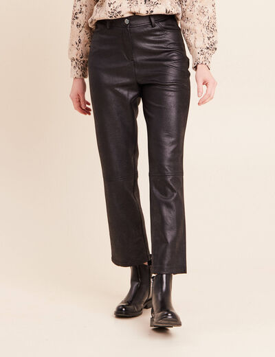 Pantalon similicuir droit 7/8&egrave;me noir femme