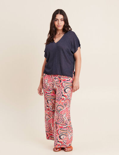 Pull à manches courtes bleu marine femme