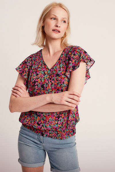 Blouse manches courtes multicolore femme