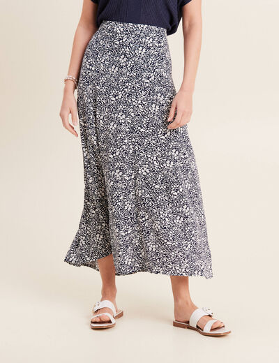 Jupe longue évasée bleu femme