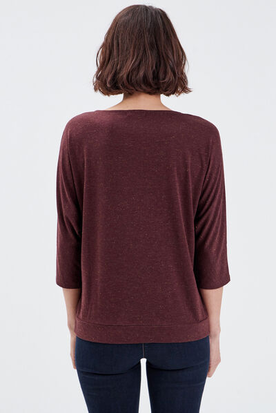 T-shirt manches 3/4 marron femme