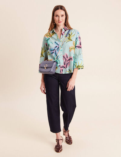 Chemise droite courte manches 3/4 vert femme