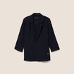 Veste longue droite col tailleur bleu fonc&eacute; femme