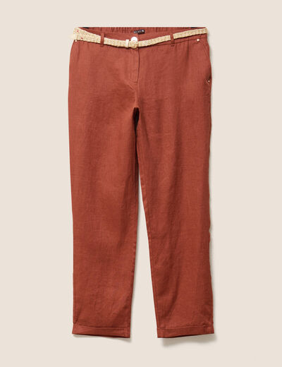 Pantalon flou ceinturé marron foncé femme