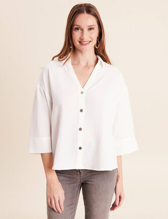 Chemise col chemise manches 3/4 ecru femme