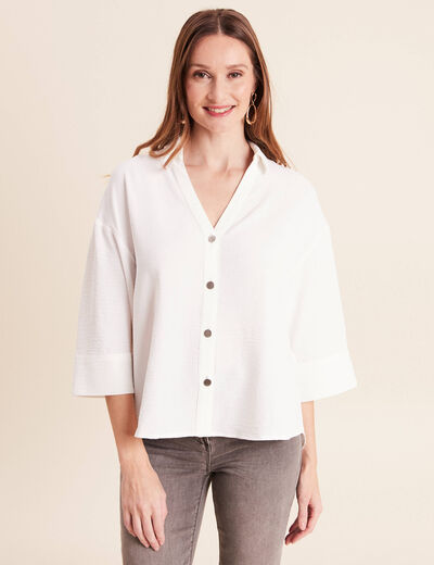 Chemise col chemise manches 3/4 ecru femme