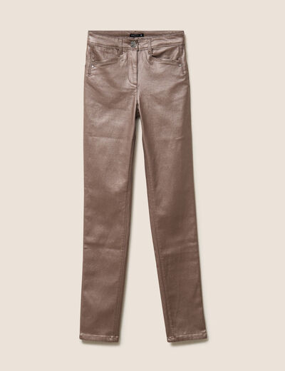Pantalon iris&eacute; en similicuir marron fonc&eacute; femme