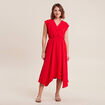 Robe évasée taille smockée rouge femme