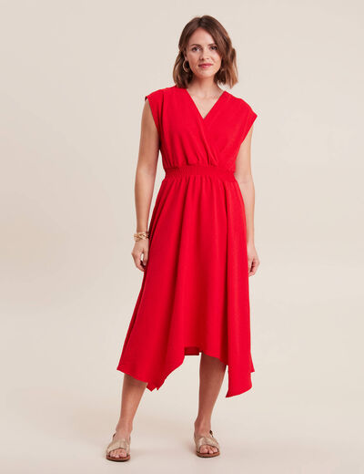 Robe évasée taille smockée rouge femme