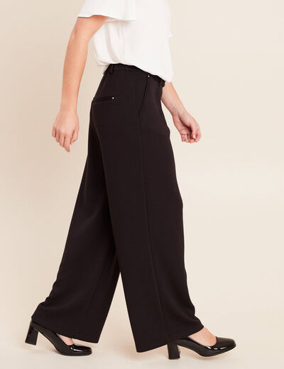 Pantalon coupe large taille haute maille noir femme
