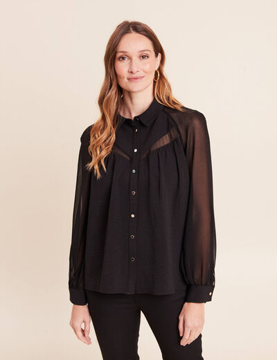 Chemise ample voile doubl&eacute;e col chemise noir femme