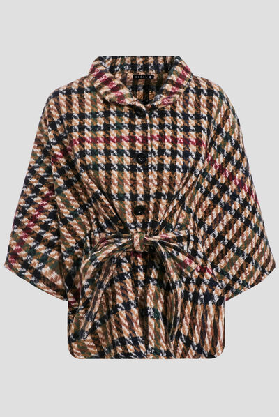 Poncho boutonné ceinturé ecru femme