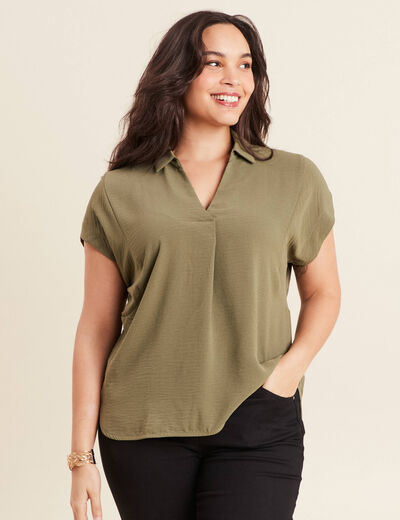 Blouse manches courtes vert kaki femme