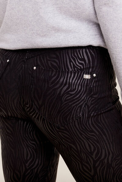 Pantalon ajusté enduit 7/8ème denim noir femme