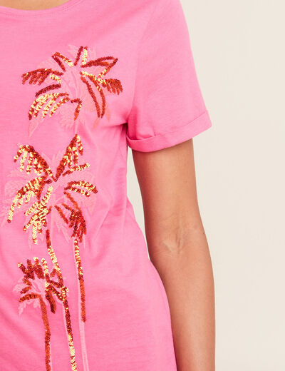 T-shirt manches courtes rose fushia femme