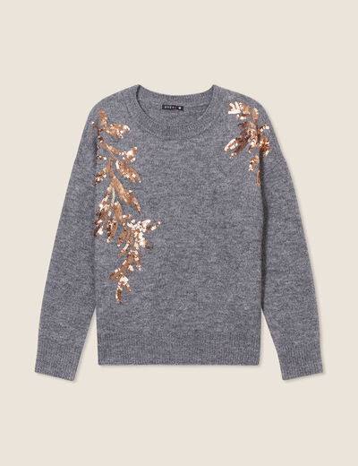 Pull manches longues sequins gris foncé femme