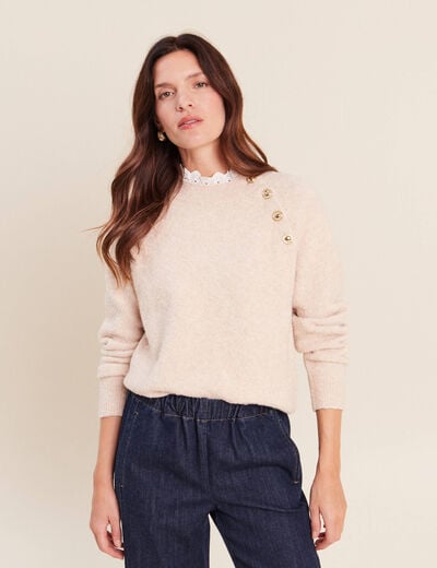 Pull bi-mati&egrave;re col montant ecru femme