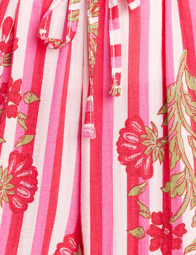 Pantalon large taille haute rose femme