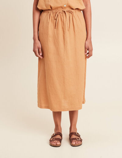 Jupe longue trapèze beige femme
