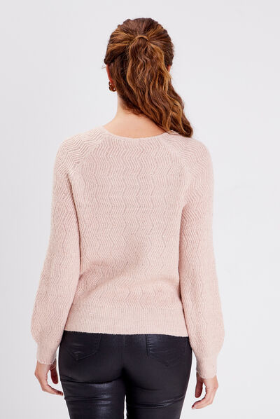 Pull manches longues à sequins vieux rose femme