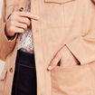 Veste droite longue aspect daim marron clair femme