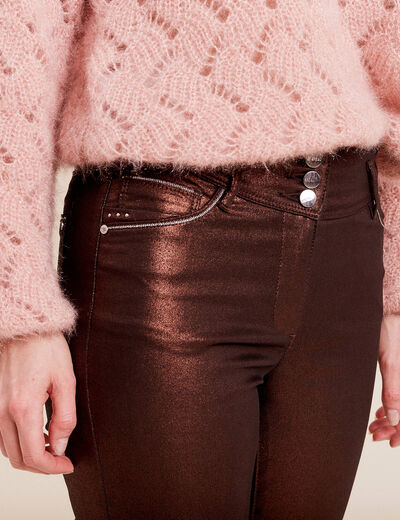 Pantalon ajusté aspect irisé marron foncé femme