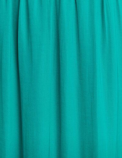 Robe longue évasée satin bleu turquoise femme