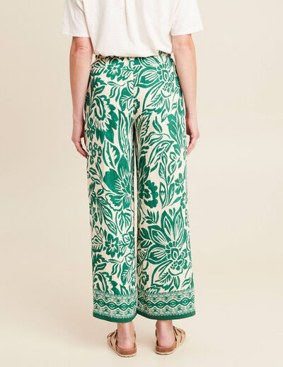 Pantalon large taille haute ecru femme