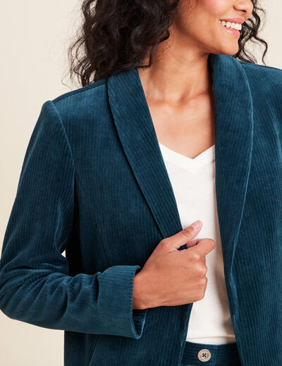 Veste tailleur velours bleu canard femme