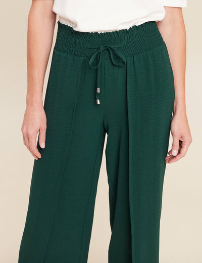 pantalon large taille haute vert foncé femme