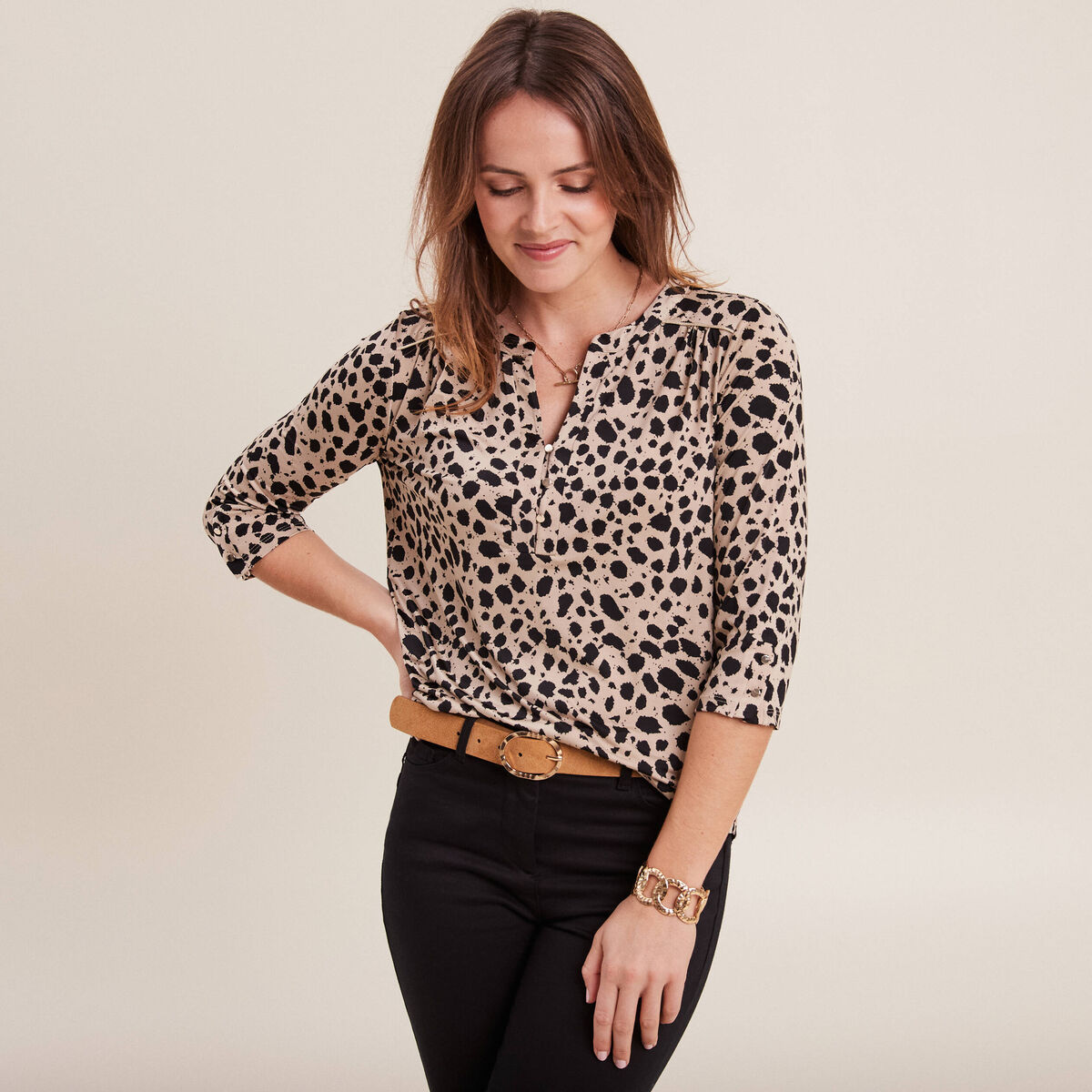 T-shirt manches 3/4 sable femme