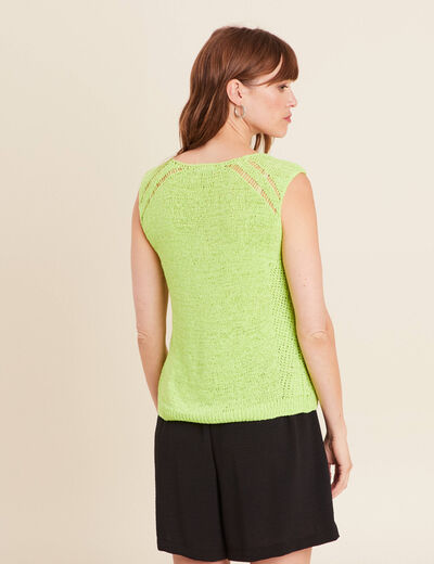 Débardeur tricot sans manches vert anis femme