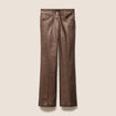 Pantalon enduit coupe large marron fonc&eacute; femme
