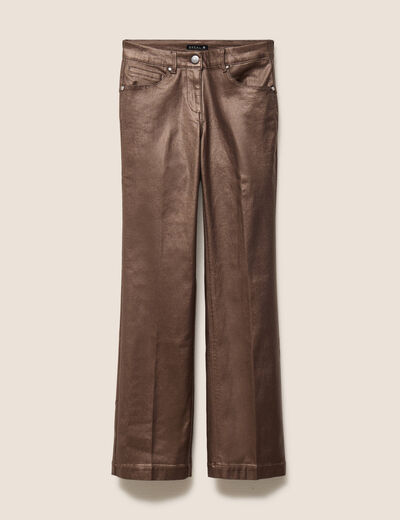 Pantalon enduit coupe large marron fonc&eacute; femme