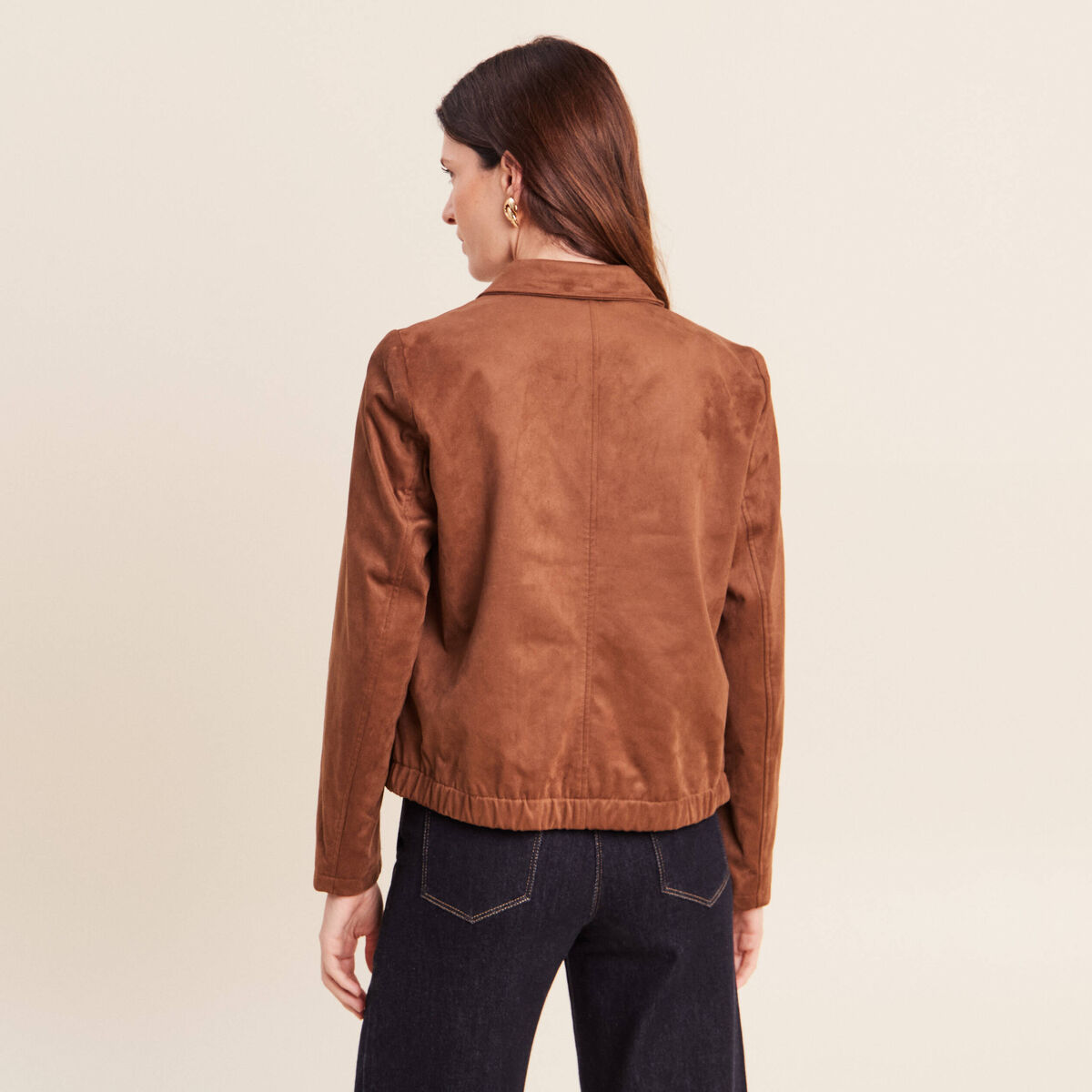 Veste courte doubl&eacute;e marron fonc&eacute; femme