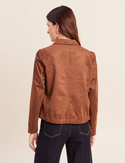 Veste courte doubl&eacute;e marron fonc&eacute; femme
