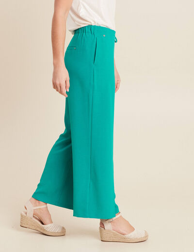 Pantalon coupe large avec pan vert &eacute;meraude femme