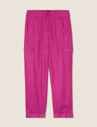 Pantacourt cargo taille haute violet femme
