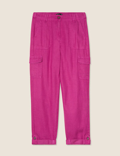 Pantacourt cargo taille haute violet femme