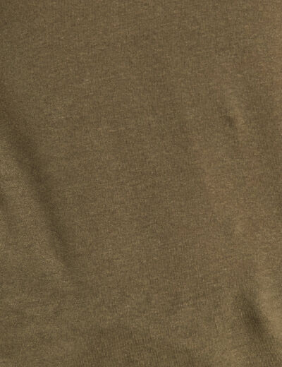 T-shirt manches courtes col en V vert olive femme