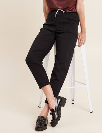 Pantalon coupe droite à coulisse noir femme