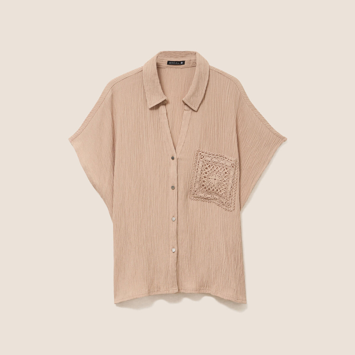 Chemise ample courte manches courtes sable femme